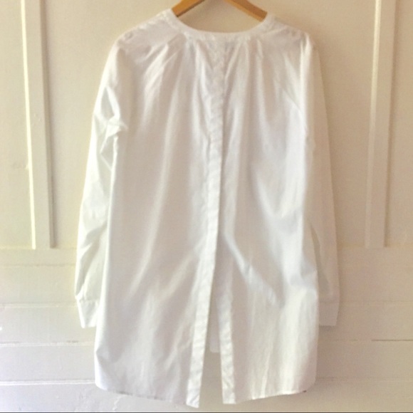 NEW Theory White Cotton Button Back Popover Tunic High/Low Hem Split Back Large - Picture 6 of 15
